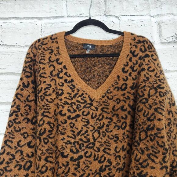 Line Womens Brown Leopard Print Thick Pullover Long Sleeve Sweater Brown Medium - Picture 3 of 12